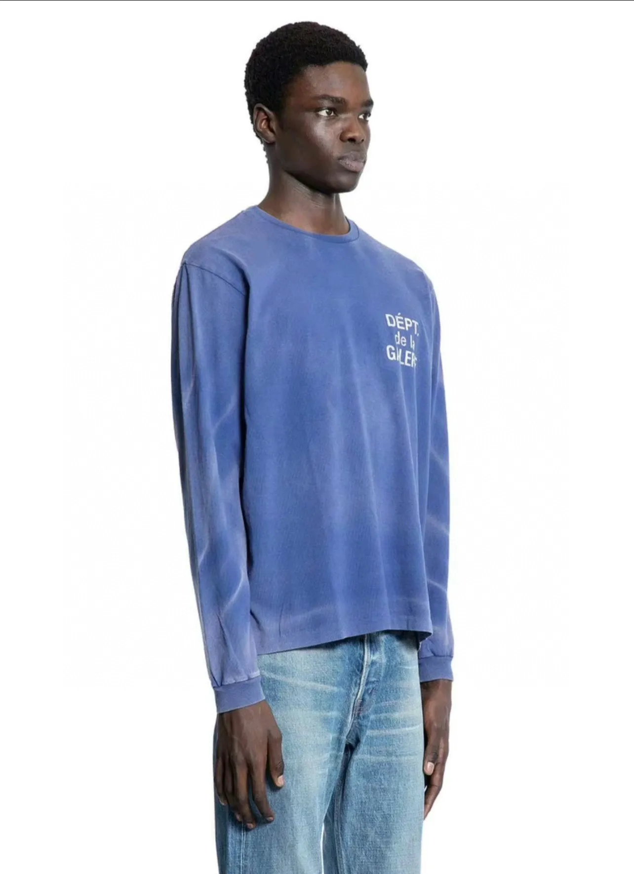 GALLERY FRENCH L/S TEE/NAVY French ripple washed long-sleeved TEE faded blue S-XL cylindrical fabric Assute garment dyeing heavy-wash water-coated fading treatment simulates natural sun fading effect printed distressing treatment top-notch craftsmanship completely matched accessories